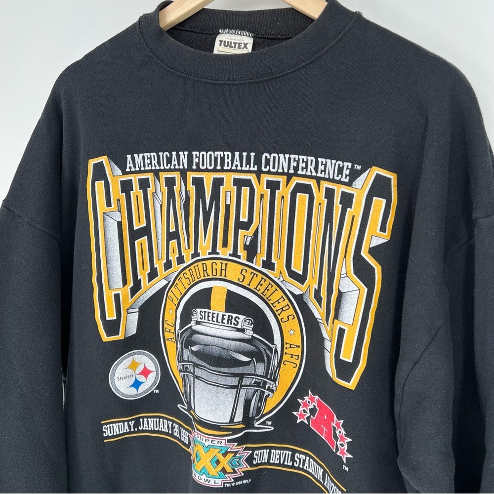 Vintage 1995 AFC Champion Pittsburgh Steelers sweatshirt XL Cotton Blend - Picture 3 of 16
